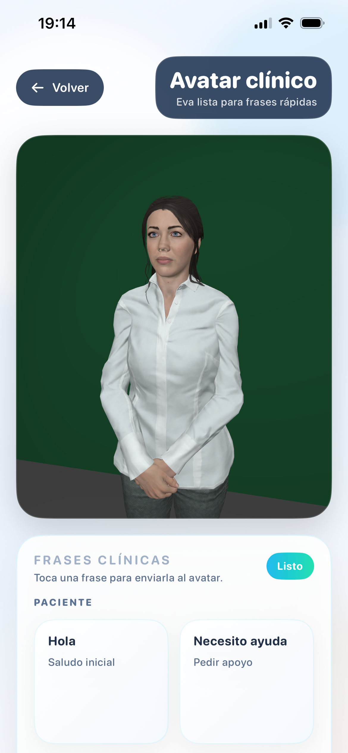 Avatar clínico en Incluya para frases rápidas